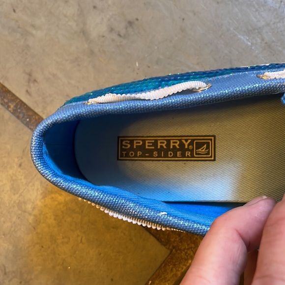 Sperry blue iridescent sequin Topsiders size 6.5 - Picture 3 of 4